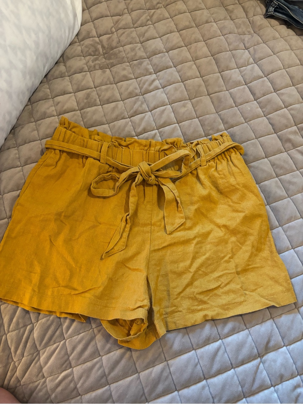 High-Waist Mustard Paperbag Tie Shorts for Women